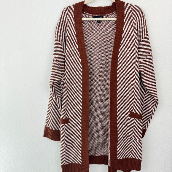 Stitch Fix Fortune + Ivy Womens Long Knit Cardigan Size XXL Chevron Stripe Rust - Picture 1 of 8